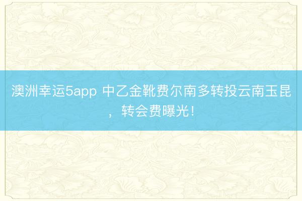 澳洲幸运5app 中乙金靴费尔南多转投云南玉昆，转会费曝光！